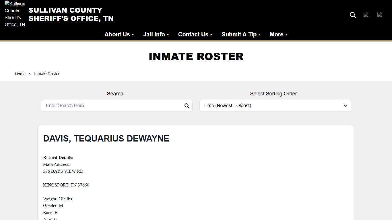 Inmate Roster | Sullivan County Sheriff's Office, TN